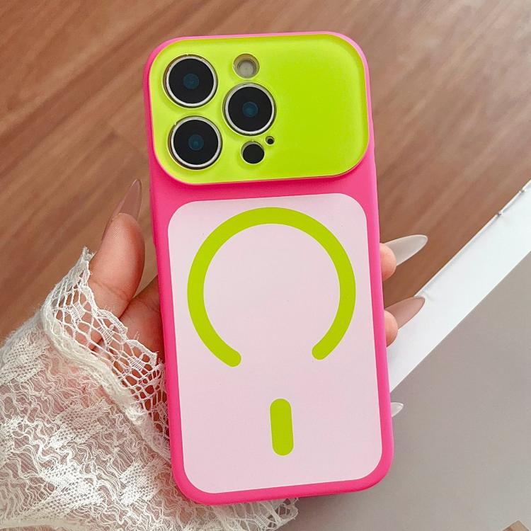 For iPhone 13 Pro Max Color Blocked Fruity PC Hybrid TPU Magnetic Phone Case(Pink + Green)