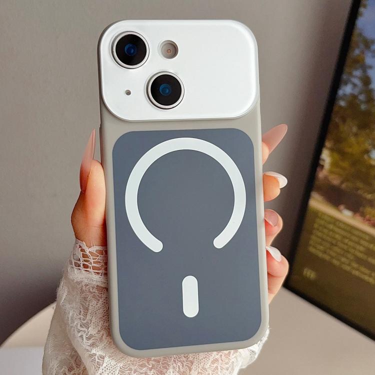 For iPhone 13 Color Blocked Fruity PC Hybrid TPU Magnetic Phone Case(Grey + White)
