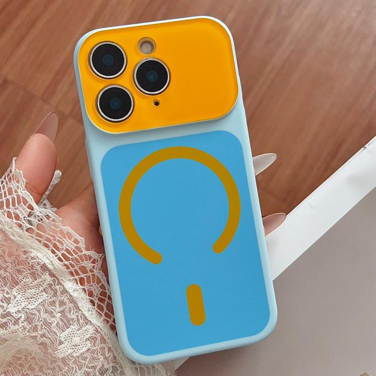 For iPhone 11 Pro Max Color Blocked Fruity PC Hybrid TPU Magnetic Phone Case(Blue + Orange)