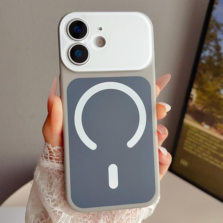 For iPhone 11 Color Blocked Fruity PC Hybrid TPU Magnetic Phone Case(Grey + White)