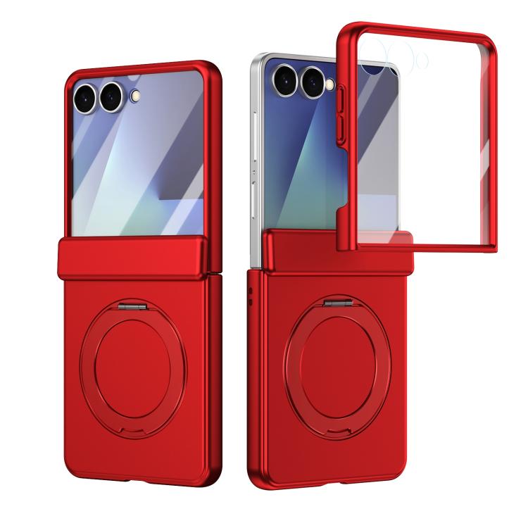 For Galaxy Z Flip8 5G Rotation Magnetic Ring Holder Hinge Integrated Film Phone Case(Red)