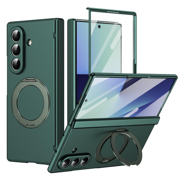 For Galaxy Z Fold7 5G Rotation Magnetic Ring Holder Hinge Integrated Film Phone Case(Green)