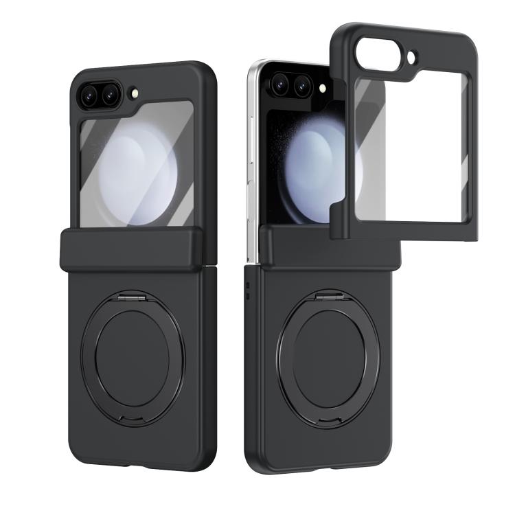 For Galaxy Z Flip5 5G Rotation Magnetic Ring Holder Hinge Integrated Film Phone Case(Black)