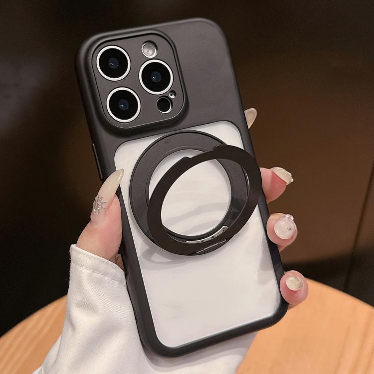 For iPhone 16 Pro Dopamine Rotation Pivot Holder Phone Case(Black)