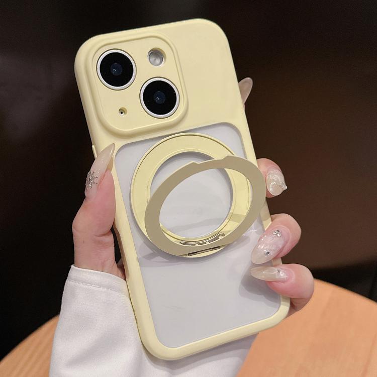 For iPhone 15 Plus / 14 Plus Dopamine Rotation Pivot Holder Phone Case(Yellow)