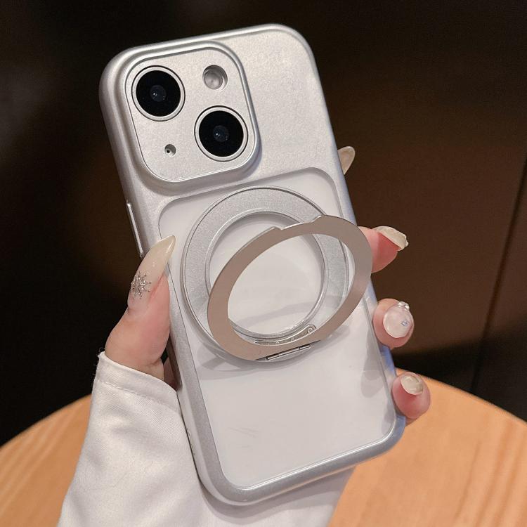 For iPhone 14 Dopamine Rotation Pivot Holder Phone Case(Silver)