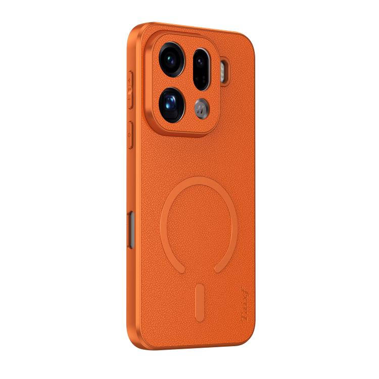 For OPPO Find X9 Pro Goatskin Vegan Leather Magnetic Phone Case(Orange)