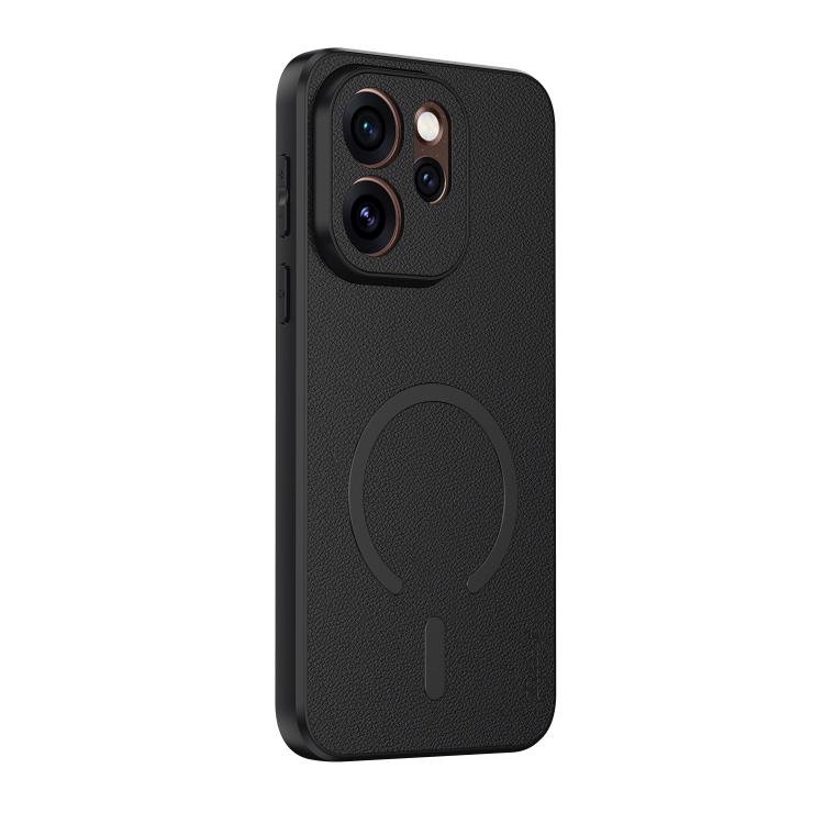 For OPPO Reno15 5G Global Goatskin Vegan Leather Magnetic Phone Case(Black)