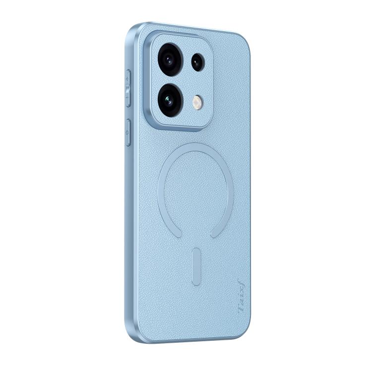For OPPO Reno16 5G Global Goatskin Vegan Leather Magnetic Phone Case(Blue)