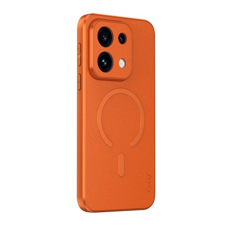 For OPPO Reno16 Pro 5G Global Goatskin Vegan Leather Magnetic Phone Case(Orange)