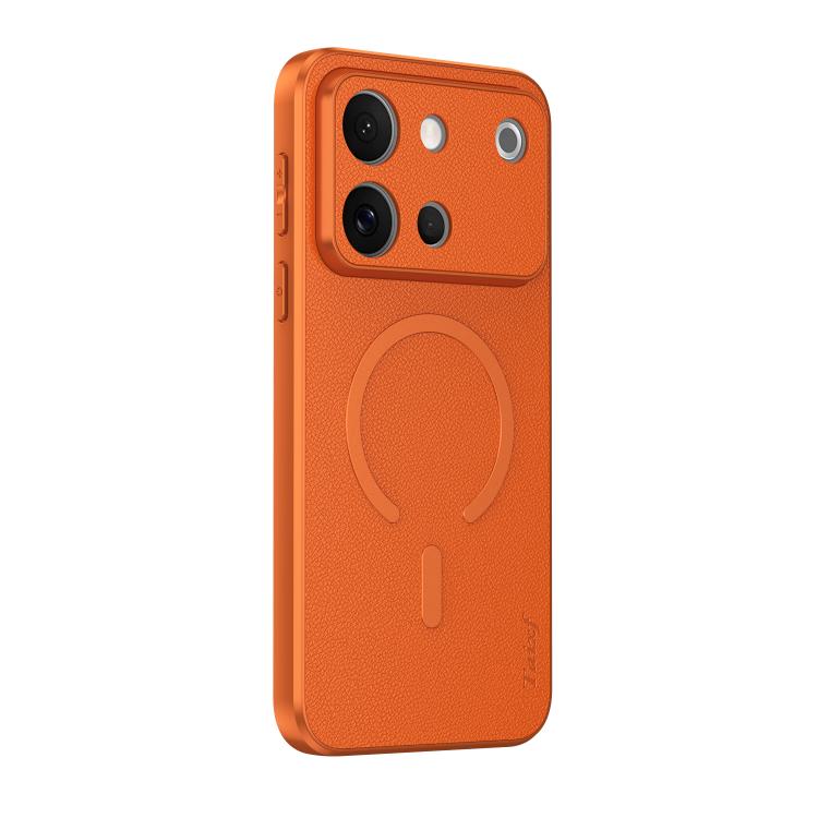 

For vivo S60 5G Goatskin Vegan Leather Magnetic Phone Case(Orange)