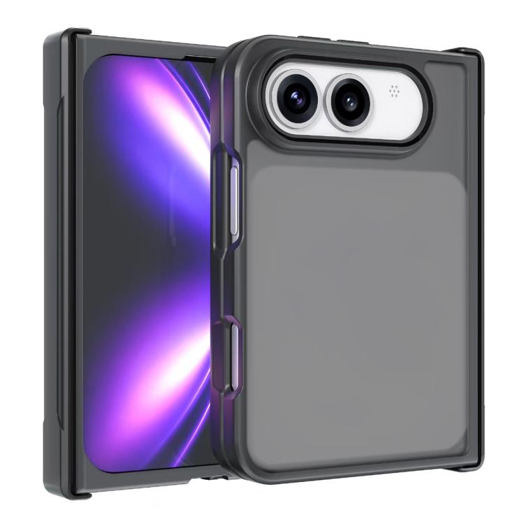 For iPhone Fold Armor Big Pore PC Hybrid TPU Phone Case(Frosted Black)