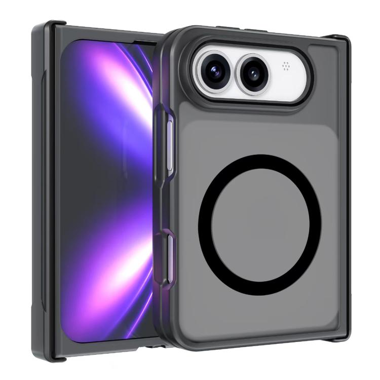 For iPhone Fold Armor MagSafe PC Hybrid TPU Phone Case(Frosted Black)