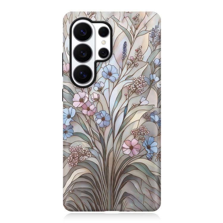 For Galaxy S26 Ultra 5G Colorful Romantic Art Floral Phone Case(Purple Flowers Grass)