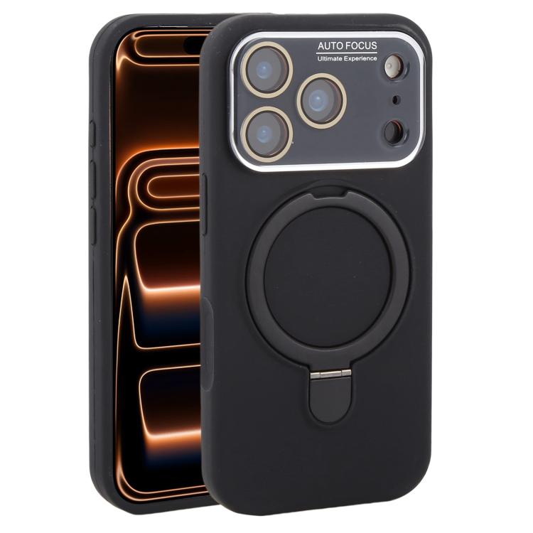 

For iPhone 17 Pro Max Large Window Magnetic Holder Liquid Silicone Phone Case(Black)