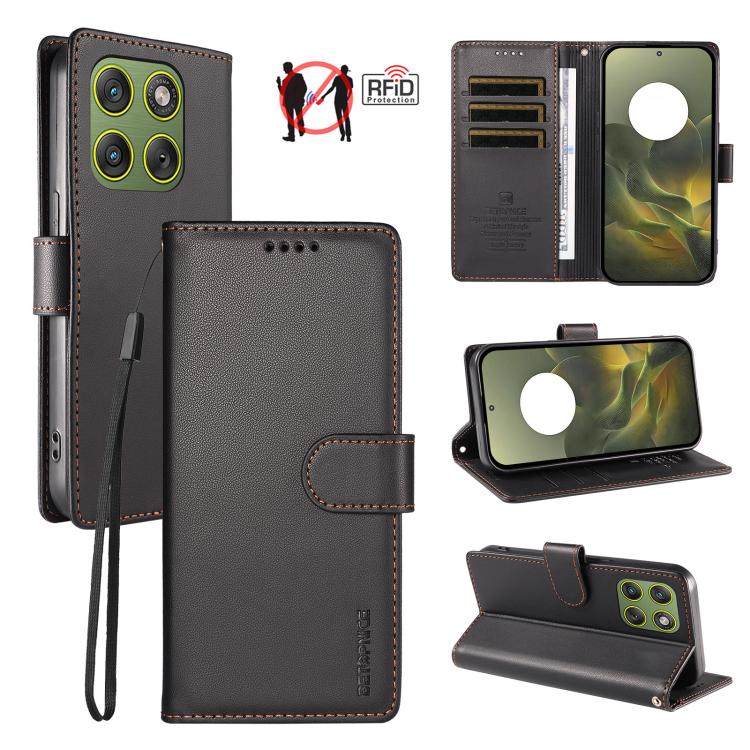 

For Motorola Edge 70 5G / Moto X70 Air 5G BETOPNICE Pearlescent RFID Vegan Leather Phone Case with Strap(Black)