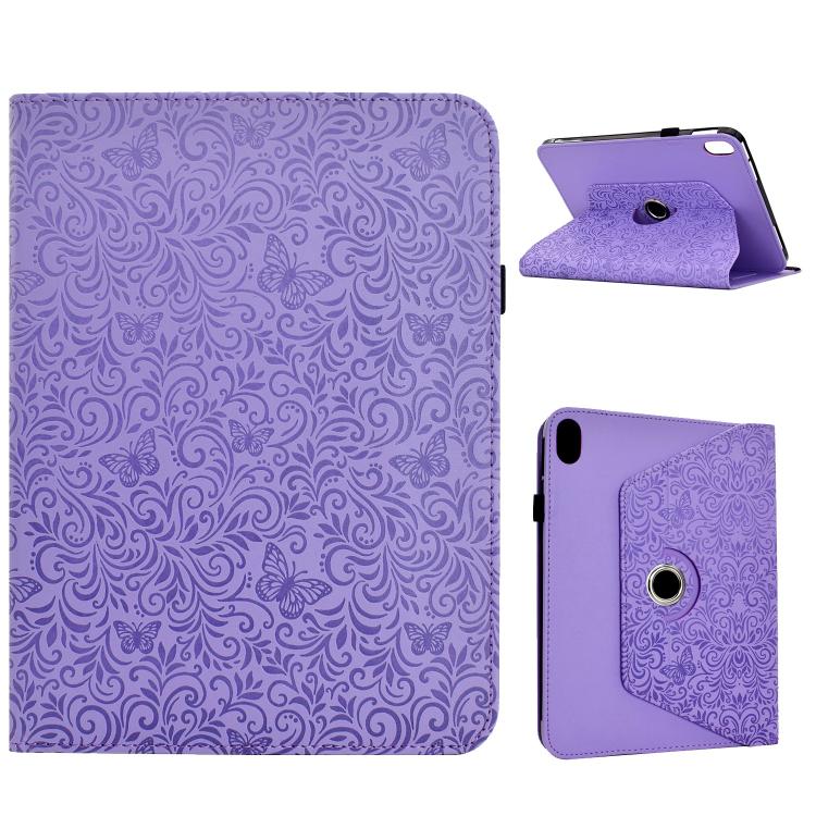 For iPad 2025 / 2022 Rotatable Butterfly Embossed Vegan Leather Smart Tablet Case(Purple)