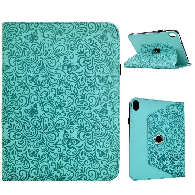 For iPad mini 2024 / mini 6 Rotatable Butterfly Embossed Vegan Leather Smart Tablet Case(Light Green)