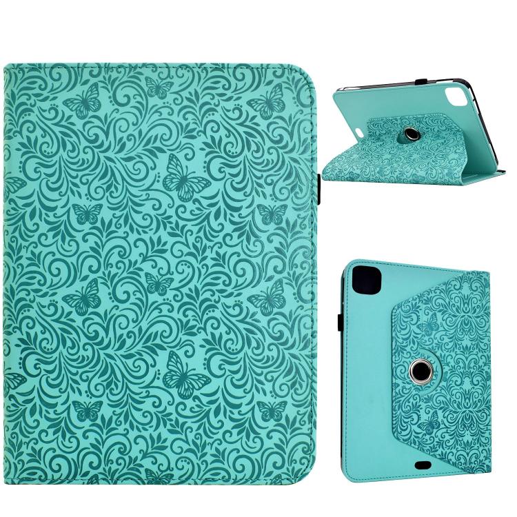 For iPad Air 2026 / 2025 / 2024 Rotatable Butterfly Embossed Vegan Leather Smart Tablet Case(Light Green)