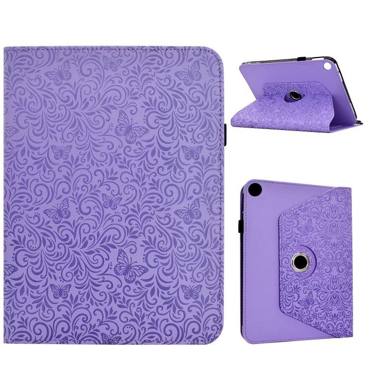 

For Galaxy Tab A11+ / A9+ Rotatable Butterfly Embossed Vegan Leather Smart Tablet Case(Purple)