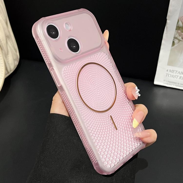 For iPhone 14 Precision-cut Magnetic Ring Heat-Dissipating PC Phone Case(Translucent Pink) — купить у Sunsky-online WW