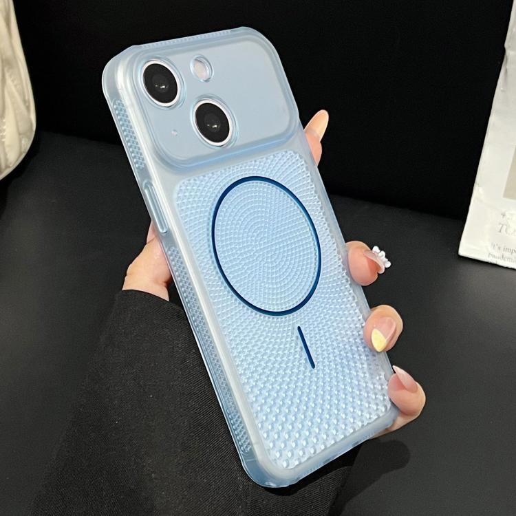 For iPhone 15 Precision-cut Magnetic Ring Heat-Dissipating PC Phone Case(Translucent Blue) — купить у Sunsky-online WW