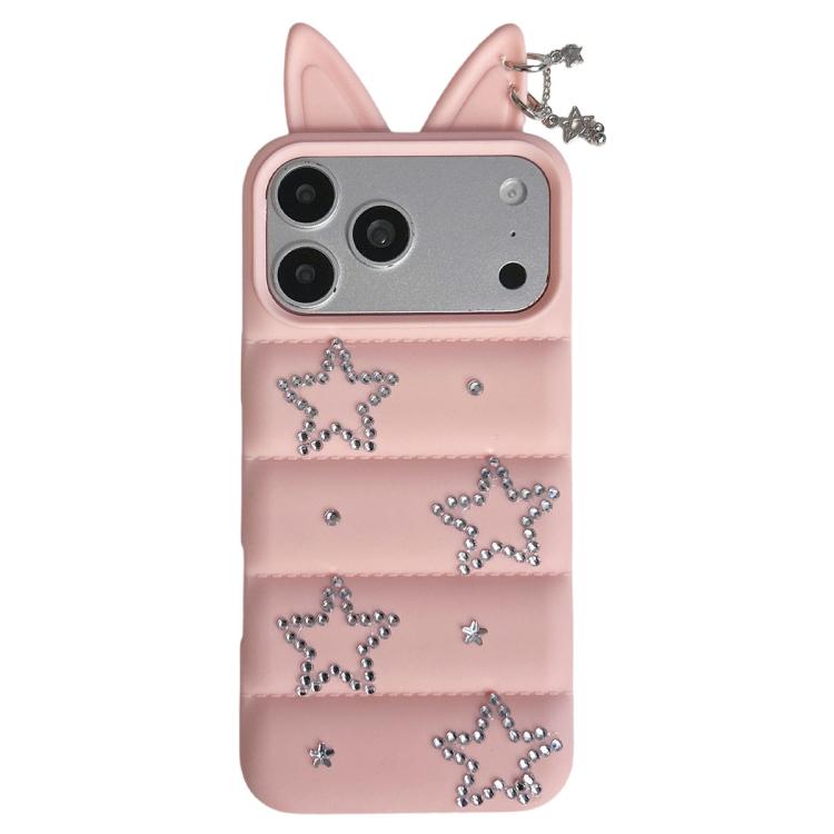 

For iPhone 17 Pro Max Star Rhinestone Fox Ears Puffer Jacket TPU Phone Case(Pink)