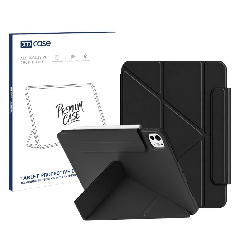 For iPad Pro 11 2022/2021/2020/2018 XDcase Dual-Sided Magnetic Y-fold Smart Tablet Leather Case with Pencil Holder(Black)