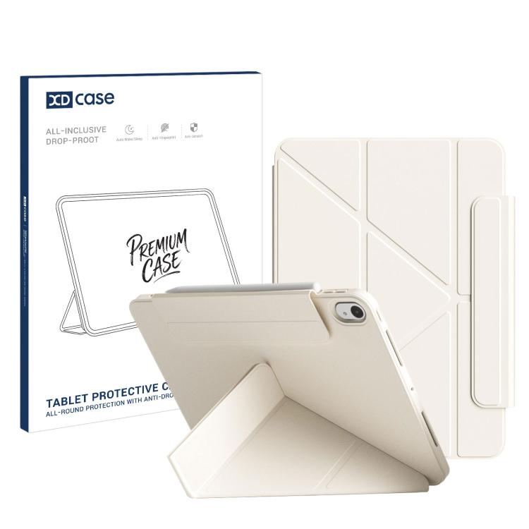 For iPad Air 10.9 2022 / 2020 XDcase Dual-Sided Magnetic Y-fold Smart Tablet Leather Case with Pencil Holder(White)
