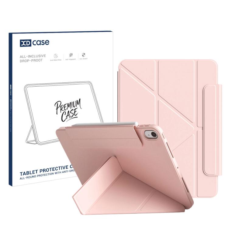 For iPad Air 10.9 2022 / 2020 XDcase Dual-Sided Magnetic Y-fold Smart Tablet Leather Case with Pencil Holder(Pink)