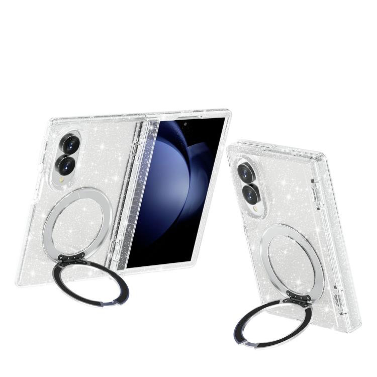 For Galaxy Z Fold8 5G Terminator Style Glitter Powder Magnetic Holder Phone Case(White)