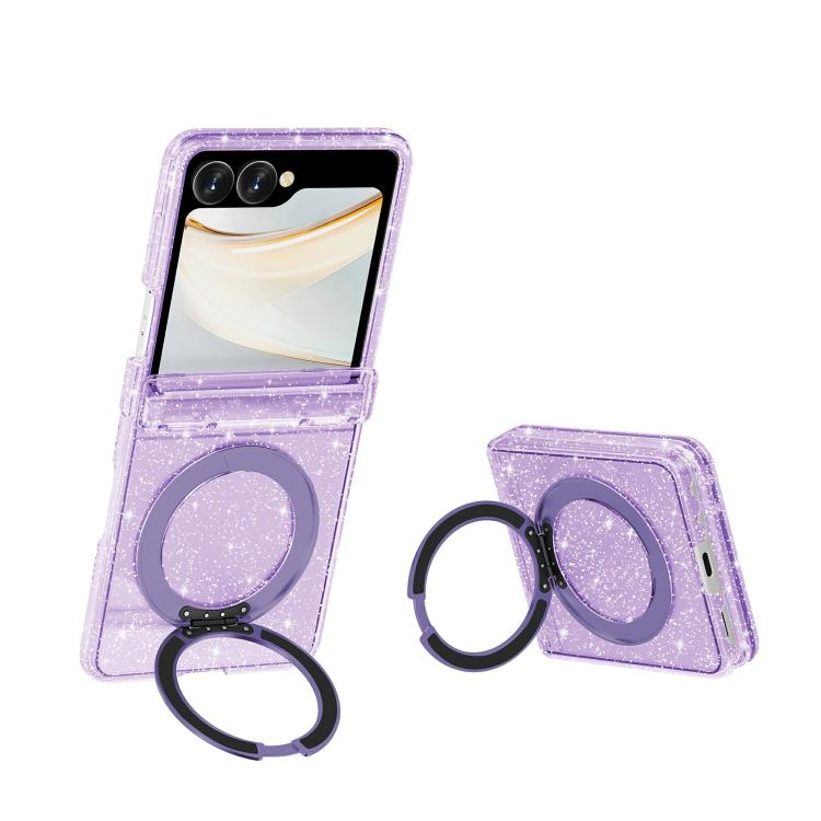For Galaxy Z Flip8 5G Terminator Style Glitter Powder Magnetic Holder Phone Case(Purple)