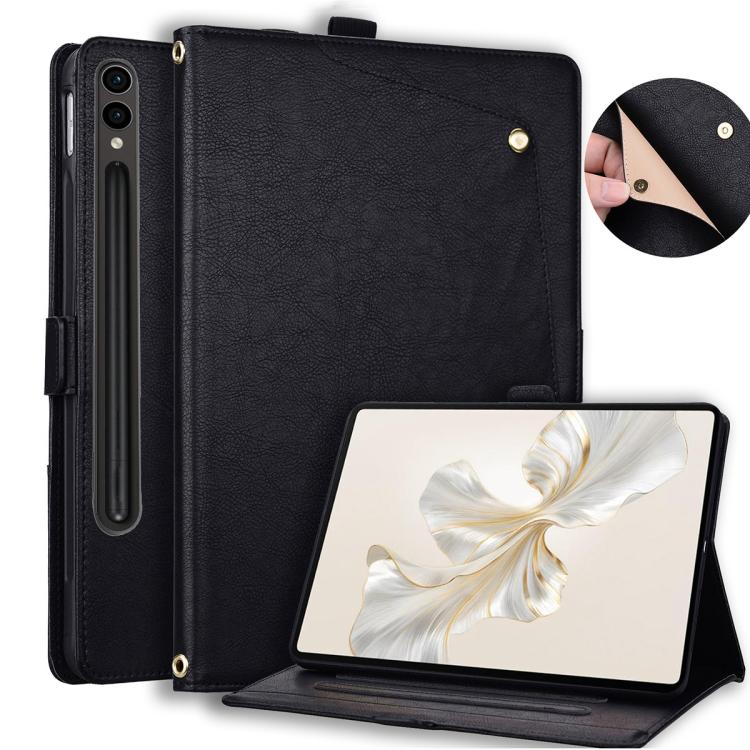 For Galaxy Tab S12 Utra /S11 Ultra /S10 Ultra Front Pocket Business Vegan Leather Tablet Case(Black)