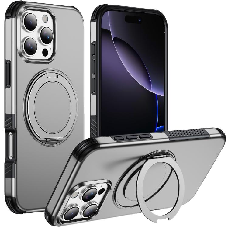 For iPhone 16 Pro Magnetic 360 Rotating Holder Phone Case(Silver) — купить у Sunsky-online WW