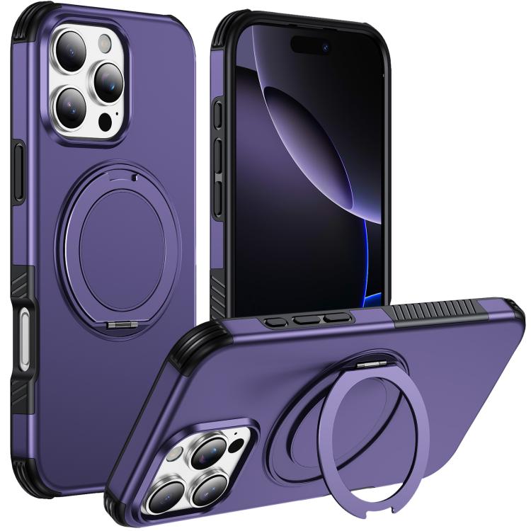For iPhone 16 Pro Max Magnetic 360 Rotating Holder Phone Case(Dark Purple) — купить у Sunsky-online WW