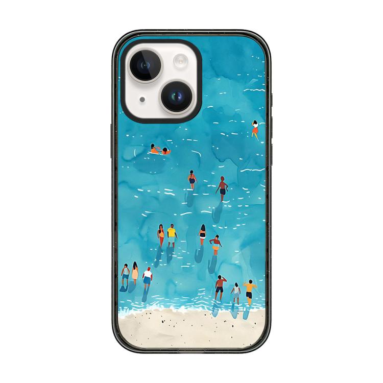 For iPhone 15 Plus Summer Beach Pattern Acrylic TPU Phone Case(Watercolor Blue Seaside Crowd)