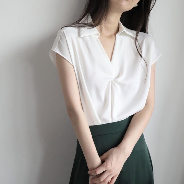 

Women Twist V-neck Cap Sleeve Blouse, Size:S(White)