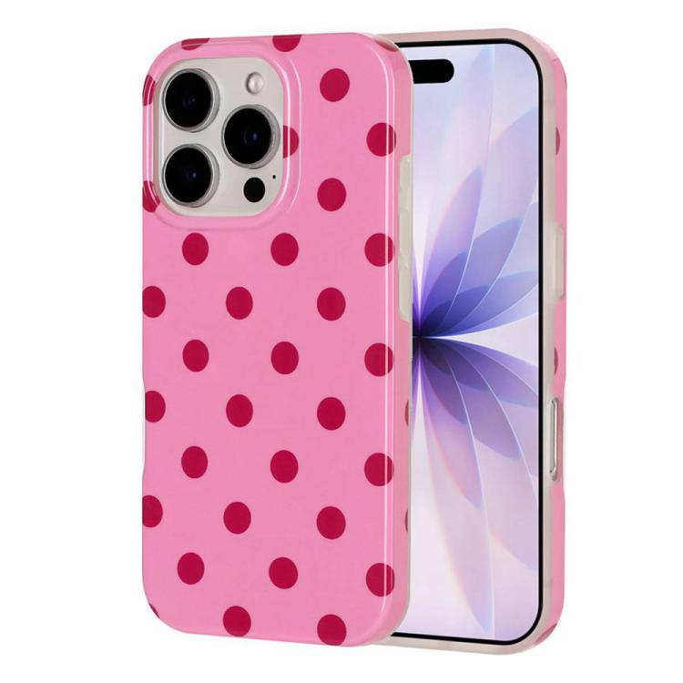 For iPhone 16 Pro Max Full Coverage IMD Printed Retro Large Dots Pattern TPU Phone Case(Pink)