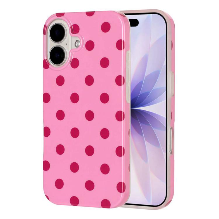 For iPhone 16 Plus Full Coverage IMD Printed Retro Large Dots Pattern TPU Phone Case(Pink)