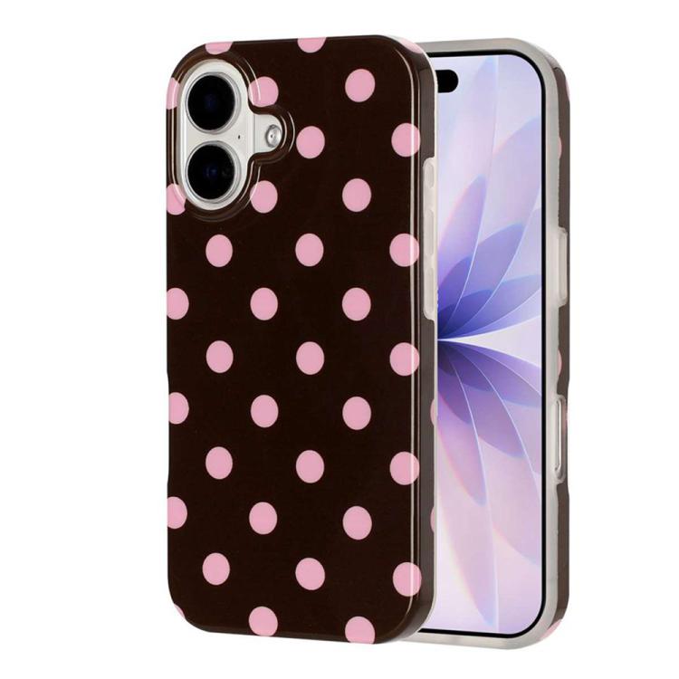 For iPhone 16 Full Coverage IMD Printed Retro Large Dots Pattern TPU Phone Case(Coffee)