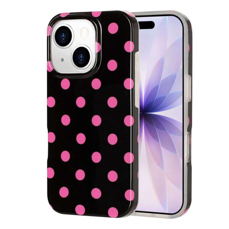For iPhone 15 Plus Full Coverage IMD Printed Retro Large Dots Pattern TPU Phone Case(Black)