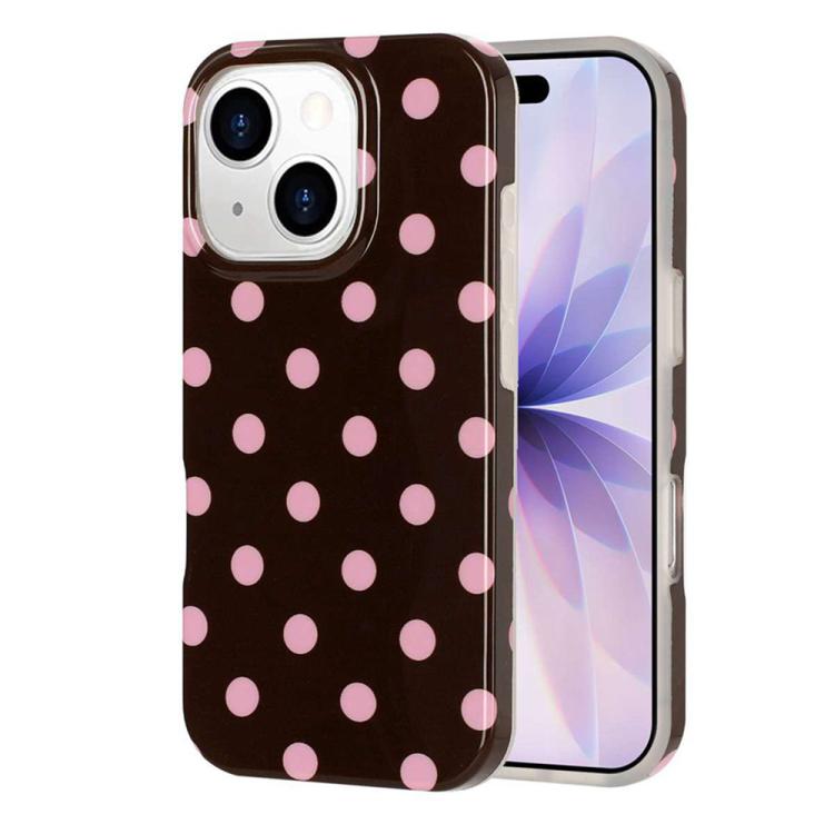 For iPhone 15 Full Coverage IMD Printed Retro Large Dots Pattern TPU Phone Case(Coffee)