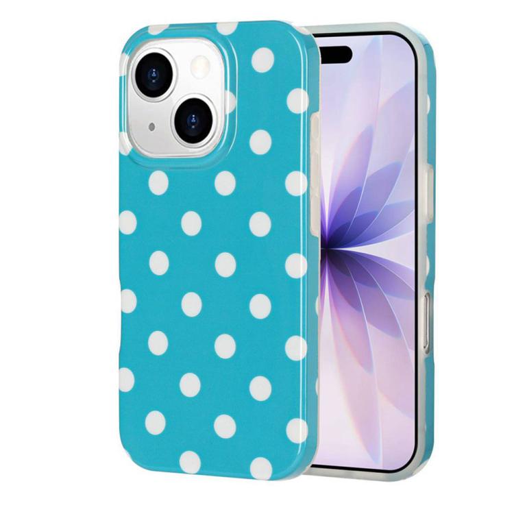 For iPhone 14 / 13 Full Coverage IMD Printed Retro Large Dots Pattern TPU Phone Case(Blue)