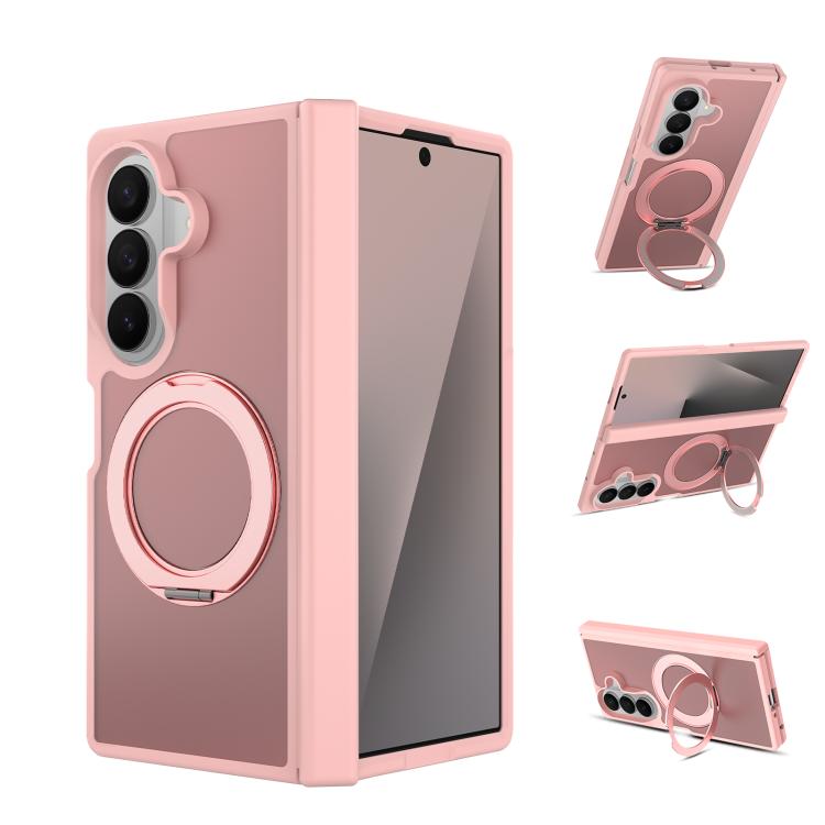 For Galaxy Z Fold8 Ultra 5G Skin Feel Rotating Holder Magnetic Phone Case with Hinge Cover(Pink)