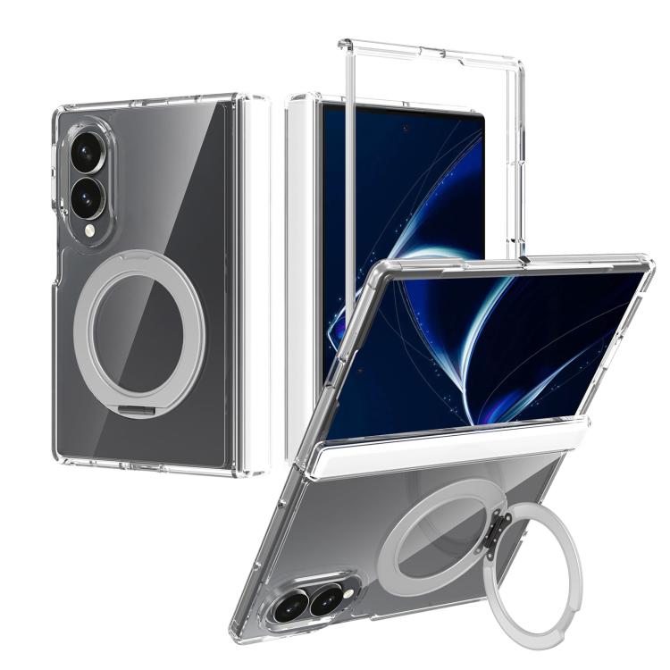 For Galaxy Z Fold8 5G Scratch-proof Transparent Rotating Holder Magnetic Phone Case with Hinge Cover