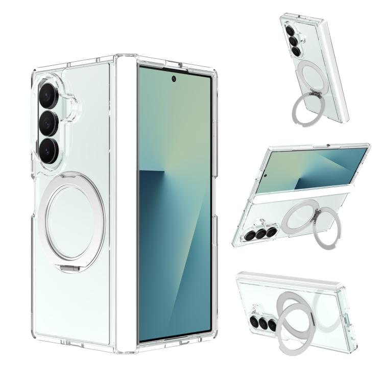 For Galaxy Z Fold8 Ultra 5G Scratch-proof Transparent Rotating Holder Magnetic Phone Case with Hinge Cover