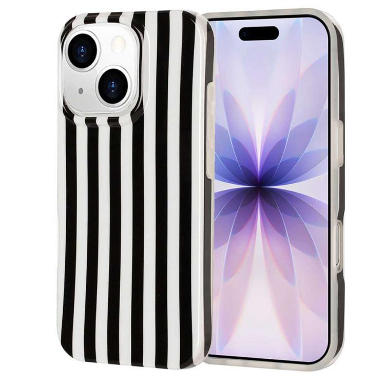 For iPhone 15 Plus Full Coverage IMD Printed Vertical Stripes TPU Phone Case(Black)