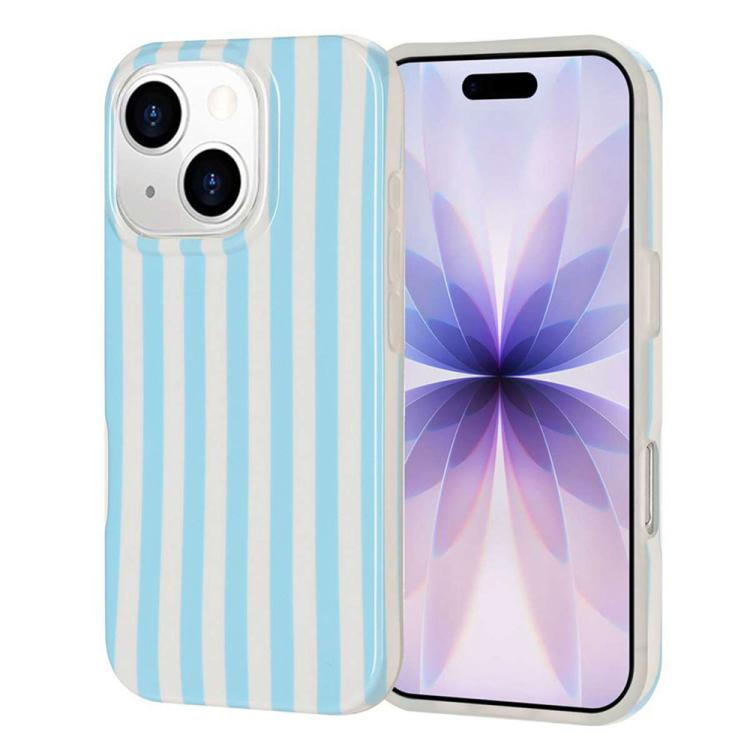 For iPhone 14 Plus Full Coverage IMD Printed Vertical Stripes TPU Phone Case(Blue)