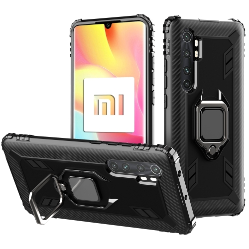 

For Xiaomi Mi Note 10 Lite Carbon Fiber Protective Case with 360 Degree Rotating Ring Holder(Black)