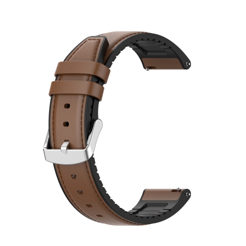 22mm Silicone Leather Watch Band for Huawei Watch GT 2 46mm(Brown)